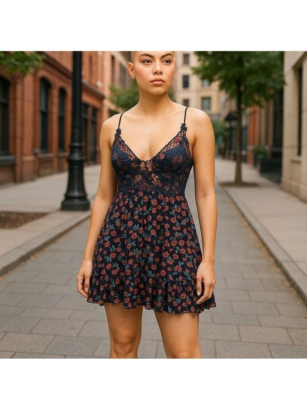 Unbranded Floral Lace Trim Mini Sundress Dress Small Summer Spring Country